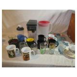 Brita Water Dispenser, Pitcher, Tablecloth, Cups,