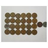 25) Wheatback Pennies, 1) Steel Wheatback Penny