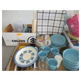 Blue Dining Set, Heart Plate, Knives, Drying Rack