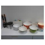 Grilling Utensils, Colorful Bowls, Cutting Boards