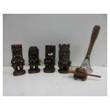 Wooden Tiki Men, Wooden Handled Whisk, Frog