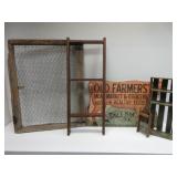 Mesh Covered Frame, Small Wooden Pieces,