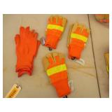 4) Orange Work Gloves with Reflective Tape