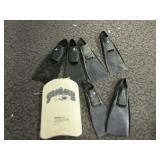3) Pairs Floating Swim Fins, Kick Board