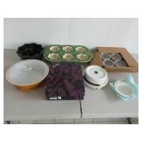 Vintage Pyrex Dish, Schott Cristal  Glasses