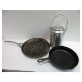 No. 8 Cast Iron Pan, Cephalon Fryer, Percolator