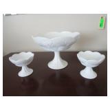 Grape Pattern Milk Glass Dish And Candle Holders