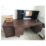 Office Desk, Filing Cabinet, Paper Trays, Lamp