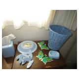 Blue Bathroom Decor, Butterflies, Clock, Tissue