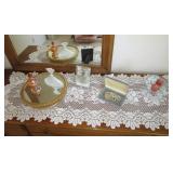 Perfume Bottles, Pearl Necklace, Candle, Mirror