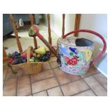 Tin Watering Can With Cement Decor, Wicker