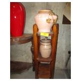 Wood Shelf With Pottery Pots