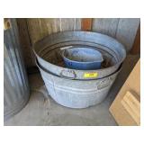 2) Galvanized Steel Wash Tubs, Plastic Bucket