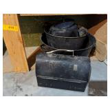 Enamel Ware Coffee Pot And Tub, Pail, Lunch Box