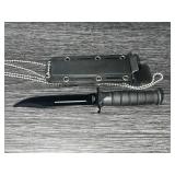 Tacktical Neck Knife 6" Overall, Hard Sheath Chain