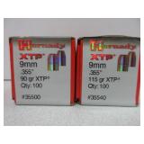 2) Hornady 9mm 90 GR, 1115 GR XTP Bullets