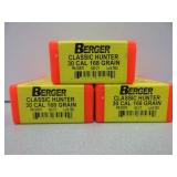 3) Berger 308/30 Cal 168 GR Bullets