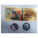 Donald Trump Bank Note And 2) Coins