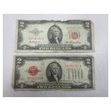 1928 And 1953 Red Seal Two Dollar Notes