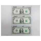 3) 1969 One Dollar Notes
