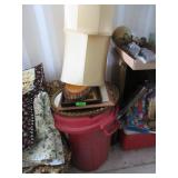 Small Rolls of Carpet, Framed Artwork, 2) Lamps