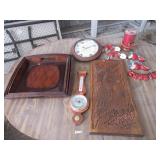 Nesting Wood Trays, Barometer, Clock, Decor