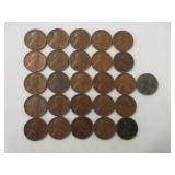 25) Wheatback Pennies, 1) Steel Penny