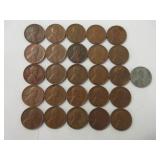 25) Wheatback Pennies, 1) Steel Penny