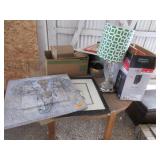 Framed Elephant Artwork, Glass Lamp, Empty-