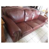 Red Leather Overstuffed Couch