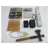 Multi Tool Hatchet Hammer, Box Of Fishing Lures,