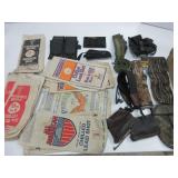 Vintage Chilled Lead Shot Bags, Wood Cartrage Box,