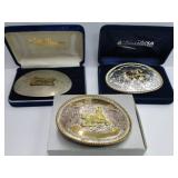 3) Western Belt Buckles (German Silver, Montana