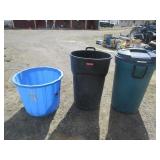 Plastic Barrel, 2) Garbage Cans, 1) Lid