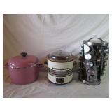 Spice Rack, Crock Pot, Enamel Pot