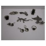 Sterling Marcasite Pins, Earrings, Rings