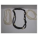Pearl and Pearl with Black Onyx Necklaces