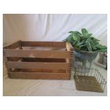 Wood Fruit Crate, Wire Baskets, Artificial Plant