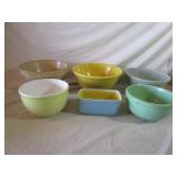 Vintage Pottery Mixing Bowls and Fridge Dish