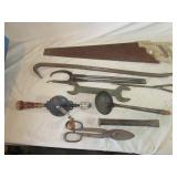 Saw, Crowbar, Tongs, Vintage Tools