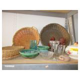 Weaved Baskets, Glassware, Candle Holders