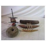 Panama and Fiji Wood Boats, Fishnet Float