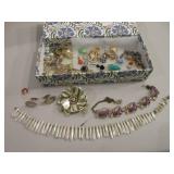 Jewelry Box With Contents, Some Sterling Silver