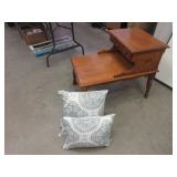 Tiered End Table, Throw Pillows
