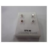 Sterling Silver CZ And DC Hoop Earring Set