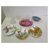 3) Gnome Collector Plates, Corning Dish, Candy