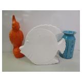 Ceramic Fish and Bird Figures, Nautical Vase
