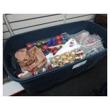 Tub Of Christmas Decor, Ornaments, Stockings,