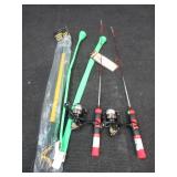 2) Ice Fishing Poles, Rod Covers, Treble Hook