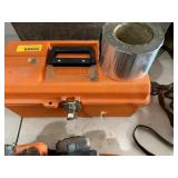 Orange Toolbox with Metal Piping, Hand Tools, and-